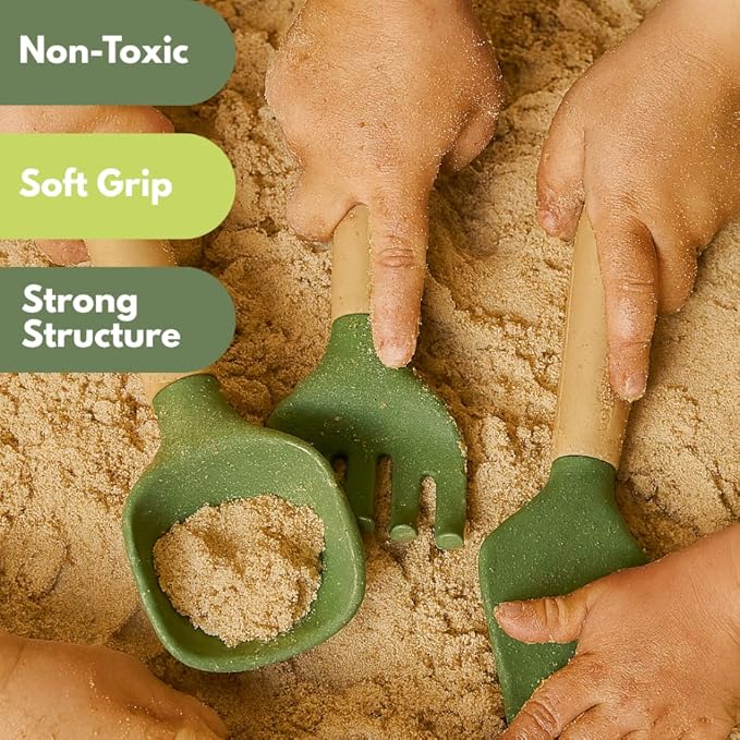 ChildGen Gardening Tools Set, Mini Tools for Shaping Play Sand & Sensory Play, Creative Outdoor & Indoor Fun for Kids, Bioplastic Toy from Olive Pits