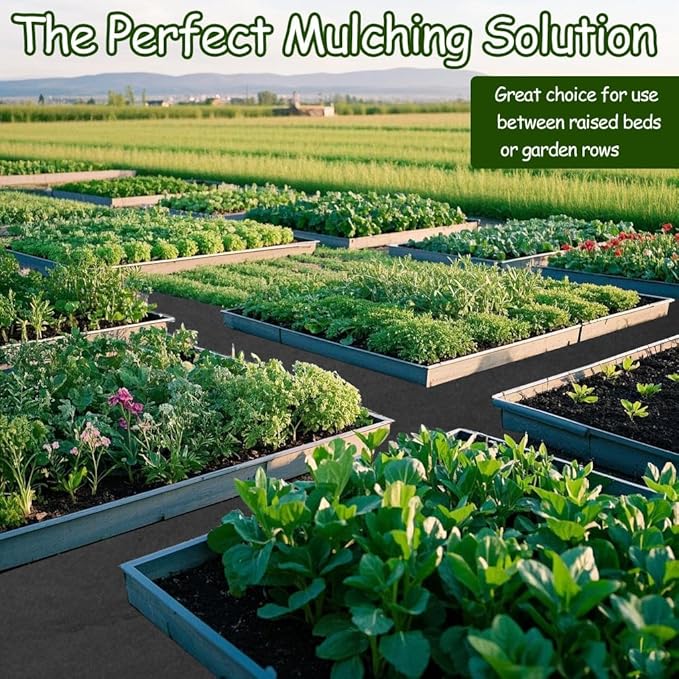 2Pcs Recycled Felt Mulch Mat Roll for Landscaping 8.2'x2' Black Garden Pathway Reusable Fabric Walkway Mat Permanent Mulch Sturdy Bed Liner Edging Border for Plants Vegetables Flower Weed Barrier