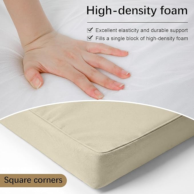 DoubleFill 2 Pcs Outdoor Ottoman Cushion 23"x19"x3" Waterproof Fade Resistant Outdoor Footstools Cushion Removable Patio Ottoman Cushions with Adjustable Fixing Strap for Stool (Beige)
