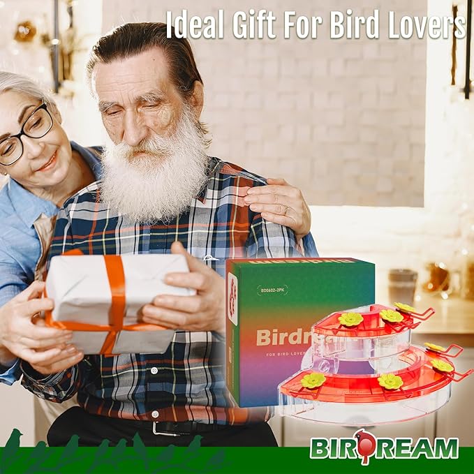 Birdream Window Hummingbird Feeders for Outdoors, with Strong Suction Cups & 7 Feeding Ports, Easy to Use and Maintain, Gift for Bird Lover, Plastic Bird Feeder, 1 Pack, 10oz - Red