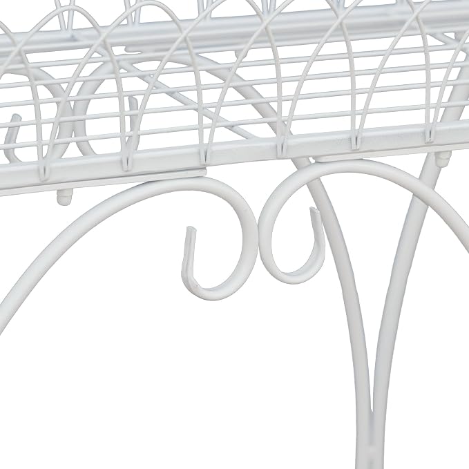 White Oval Plant Stand with Lattice Base, French Entryway Decor for Plants, Elegant Floor Flower Pot Holder Garden Decoration