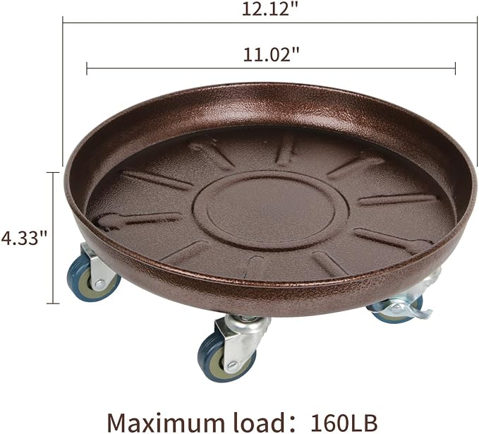 Plant Caddy with Wheels 12 Inch 3 Pack, Heavy Duty Metal Plant Stand & Dolly with Lockable Casters, Holds 160 lbs for Indoor Outdoor Large Flower Pots, Bronze