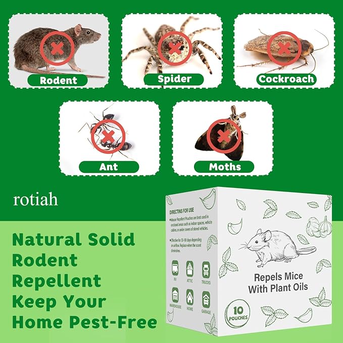 Pest Repellent Pouches, 20 Pack Peppermint Oil for Mice, Rodent, Mouse, Rats, Spider, Squirrel, Pest Control Indoor & Outdoor, Natural Mouse Deterrent Replace Traps Family & Pet Safe