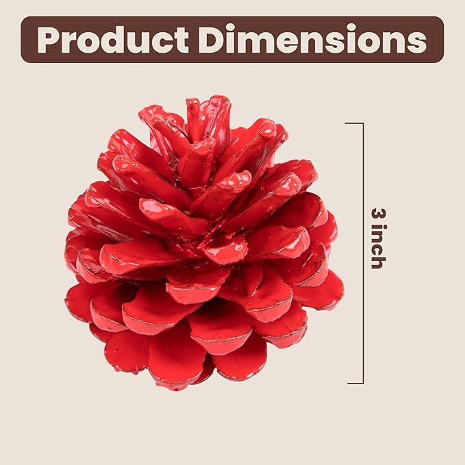 Red Painted Austriaca Pine Cones for Crafts - 2-3 Inch Metallic Pinecones for Christmas Decorating Ornaments Holiday Decor Vase Filler - Rustic Dried Pine Cones - Set of 24 - Red Painted