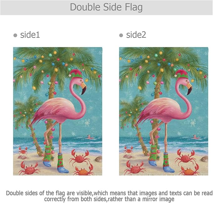 Pfrewn Christmas Winter Garden Flag 12x18 Double Sided Christmas Tropical Flamingo Palm Tree Crab Small House Yard Flags Welcome Seasonal Outdoor Indoor Banner for Xmas Holiday Yard Home Decoration