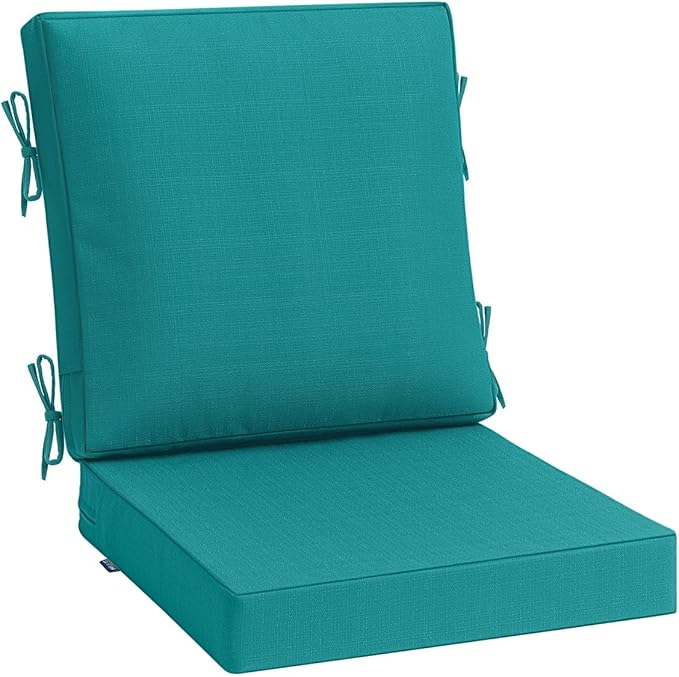 MIULEE Turquoise Outdoor Dining Cushion 20x20 Inch Waterproof & 3 Year Color Fastness Deep Seat and Back Cushion for Patio Furniture Chair with Ties