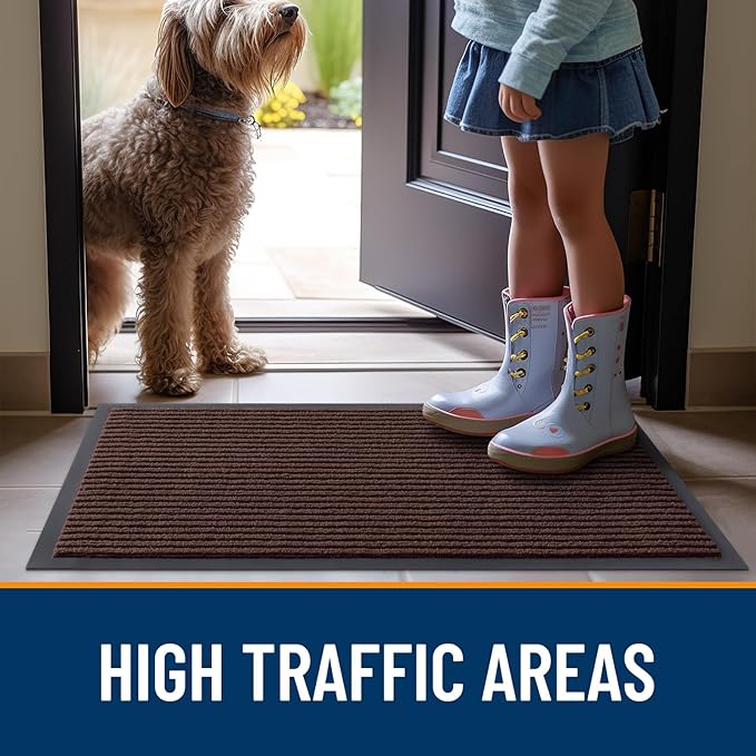 OLANLY Front Door Mat Indoor Outdoor Entrance, 2-Pack 59 x 34 Inch, Waterproof Heavy Duty Doormat, Fade Resistant, Low Profile, Easy Clean Patio Porch Welcome Floor Mats for Entry, Brown