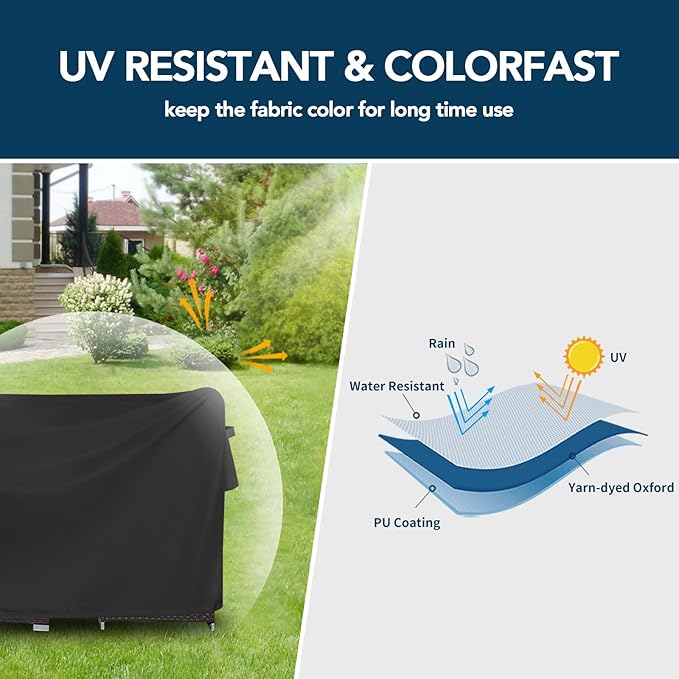 Easy-Going Patio Furniture Cover Waterproof Outdoor Rectangular Table Cover with Seal Tape at Seams (84" L x 44" W x 23" H, Black)