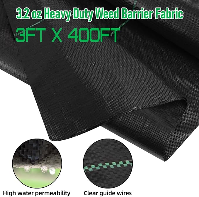 LAVEVE 3FT x 400FT Weed Barrier Landscape Fabric, 3.2oz Premium Heavy Duty Garden Cloth, Ground Cover for Gardening, Farming