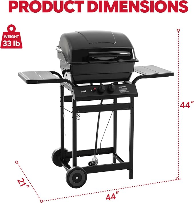 Feasto 2 Burner Propane Gas Grill with 26,500 BTUs Output, Porcelain-Enamel Main Body and Lid, Propane BBQ Grill with Warming Rack & Side Tables for Patio, Backyard, Poolside Gatherings