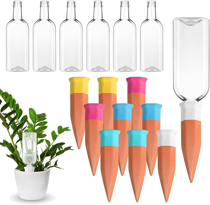 Ziliny Plant Watering Devices Include Terracotta Watering Spikes 17 oz Plastic Automatic Plant Waterer Clear Wine Bottle for Indoor Outdoor Garden(20 Pcs)