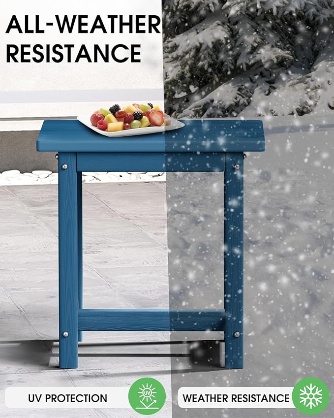 Outdoor Side Table, HDPE Small Outdoor Table, Adirondack Side Tables, Outside End Tables for Patio, Porch, Deck, Pool, Weather Resistant (Navy Blue)