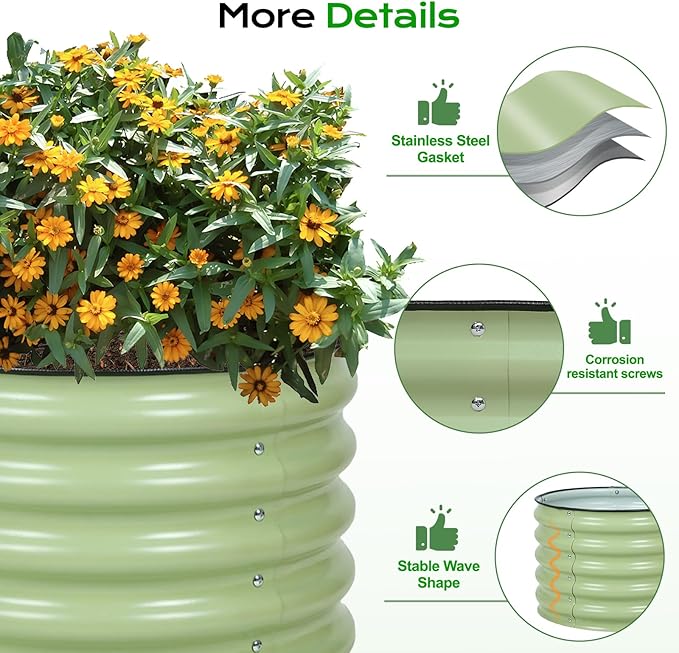 Aoodor 2 Pack 17" Tall 24" Metal Raised Garden Bed, Outdoor Planter Box and Raised Garden Kit for Vegetables, Flowers, and Herbs, Olive Green