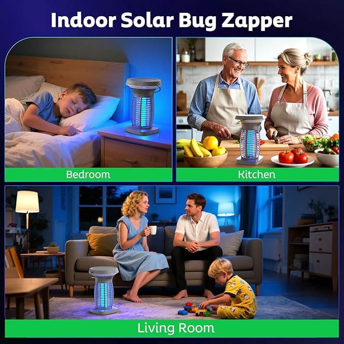 OnBeam Solar Bug Zapper Outdoor, Mosquito Zapper Outdoor Waterproof Electric Fly Zapper Rechargeable Mosquito Killer with Solar Panel, 4200V Fly Trap Indoor for Home Backyard, Patio, Garden, Camping