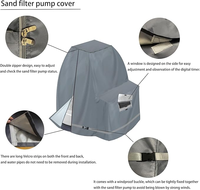 XCZ Sand Filter Pump Cover – Fits Most 12-16 Inch Sand Filters, Heavy-Duty Oxford Fabric, Waterproof & UV-Resistant, All-Season Protection, Cover Only, Gray