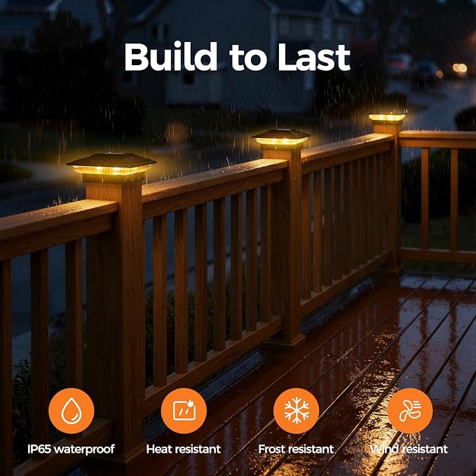 6Pack Solar Post Cap Lights - 8 RGB Color Changing Modes & Multicolor Flow, IP65 Waterproof - for 4x4/6x6 Wood & 4x4/5x5 Vinyl Fence Posts - Outdoor Deck, Patio, Garden Lights (Black)