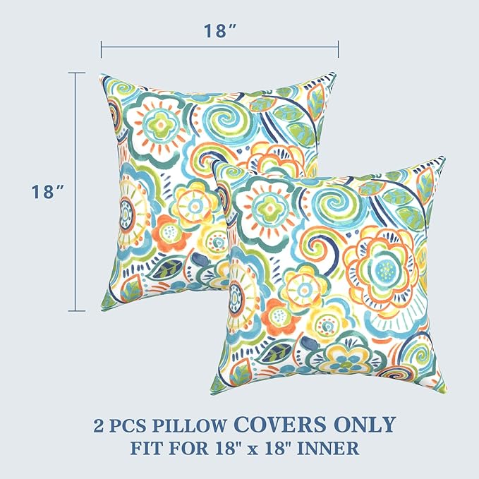 LVTXIII 2 Pack Outdoor Pillow Covers ONLY 18x18 Inch, Water-Repellent Square Decorative Cushion Covers for Patio Furniture, Garden, Sofa, Flower Blue