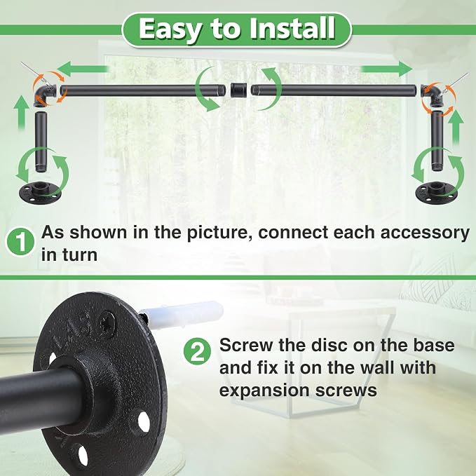 Bigmeta 34in Hanging Planters Rod for Indoor Plants - Max. Load 44 lb Black Metal Holder Rod for Wall Ceiling Decor, 1 Pcs (Pot Chain & Plants Not Included)