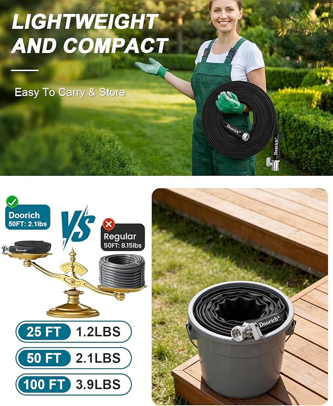 Garden Hose, Lightweight, Ultra Flexible, Durable, Kink-Free Water Hose with Valve - Made of TPU, Drinking Water Safe Material, Non-Shrinking, Easy to Store, All-Weather, Black (100 FT)