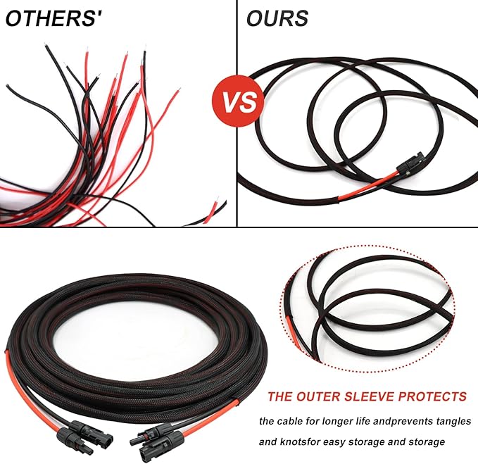 Twin Wire 75FT Solar Extension Cable - 10AWG(6mm²) Solar Panel Connector, with 6 Pairs-IP67-Male/Female Solar connectors for Outdoor Automotive RV Boat Marine Solar Panel- Black & Red
