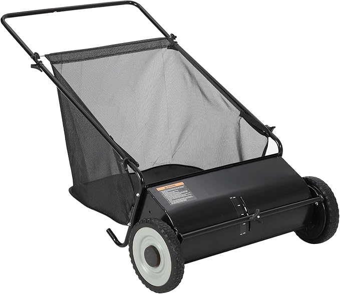 Heavy-Duty 26-Inch Hand-Push Lawn Sweeper with 7 Cu.ft. Collection Bag & Adjustable Brush Reel - Ideal for Picking Up Grass, Leaves, and Yard Debris on Any Terrain