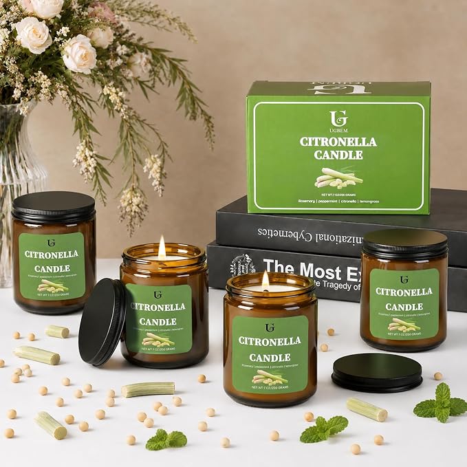 Citronella Candles Outdoor, Natural Soy Wax Outdoor Candles for Patio Backyard Garden Camping, Citronella Essential Oil Blend with Rosemary Peppermint & Lemongrass, 50 Hour Burn Time, 2 Pack 7oz