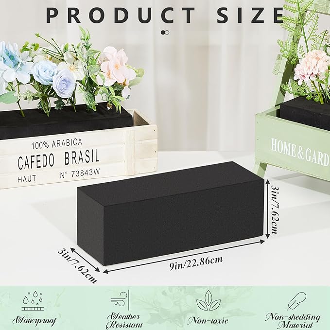 Lallisa 20 Pcs Reusable Floral Foam Blocks Water Weather Resistant Dry Floral Foam for Artificial Flower Arrangements Outdoor Flower Boxes Hanging Planters Wedding Home Decor (9 x 3 x 3",Black)