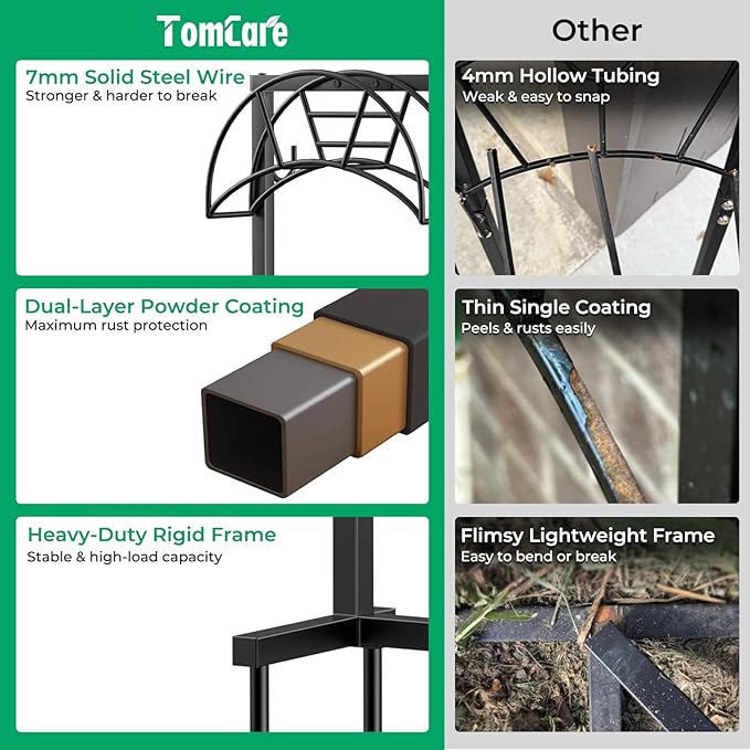 TomCare Garden Hose Holder 4 Spikes Garden Hose Reel Hose Stand Upgraded Water Hose Storage with Tool Hooks Garden Hose Hanger Organizer Holds 160ft Hoses for Outside Yard Lawn, Black