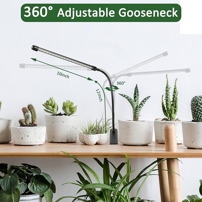 LED Grow Light for Indoor Plants, 20W 6000K Plant Lights for Seedings Succulents, Waterproof Grow Lamp with Timer Auto On/Off 3/9/12H, 9 Dimming