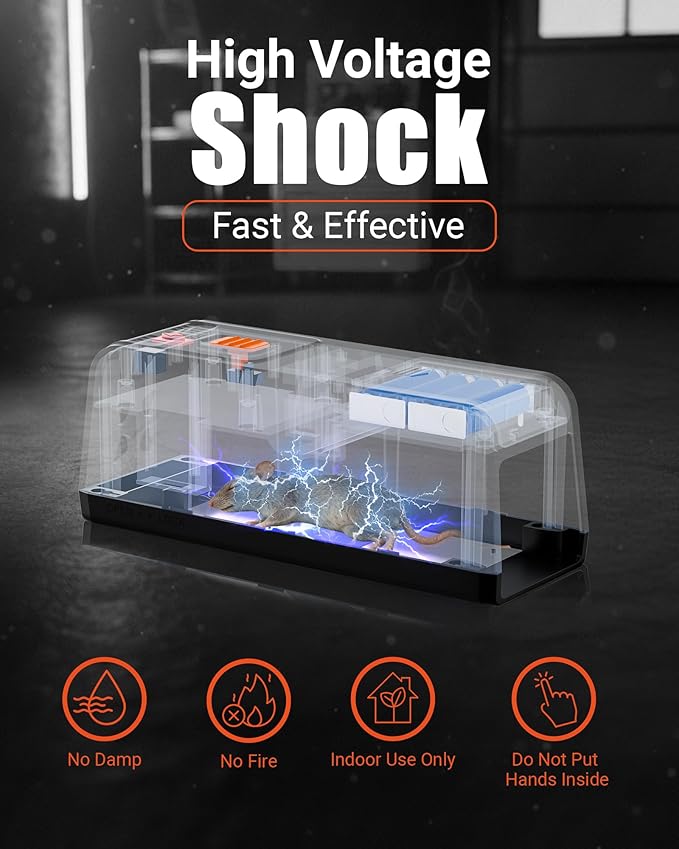 Electric Rat & Mouse Traps for Home – 2800V Instant Eliminate, Pet-Safe Enclosed Design, No-Touch Cleanup, Reusable Indoor Rodent Trap for Kitchen, Garage, Basement