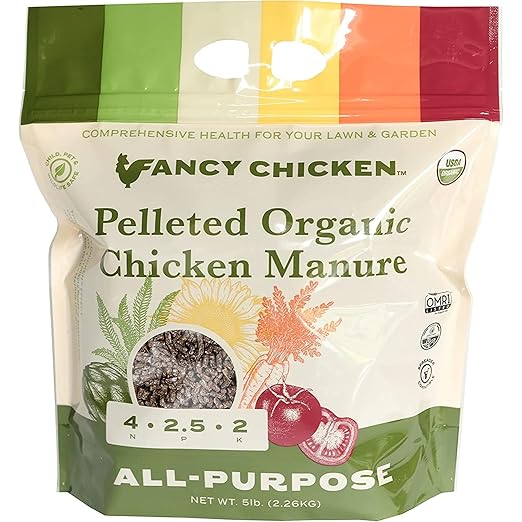 Fancy Chicken All-Purpose Manure - 5lbs Pelleted Dried Organic Chicken Manure | All-Natural Plant Food | Ideal for Vegetables Plants Fruits Trees Lawn Gardening & Farming | USDA Organic (2 Pack)