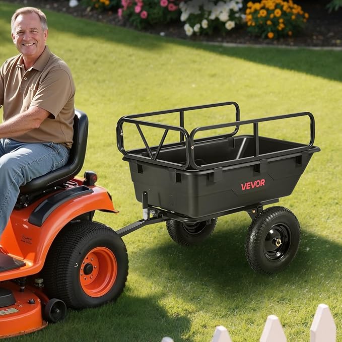 VEVOR 500Lbs 10 Cu.Ft. ATV UTV Trailer Tow Behind Dump Cart, Heavy Duty Pull Behind Utility Dump Trailer for Lawn Mower Trailer Tractor Garden Yard with 16in Tires