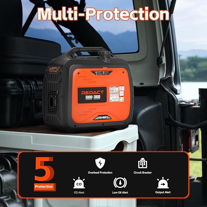 3800W Lightweight Portable Inverter Generator with Clean Power for Home, Camping, RV, Tailgating & Emergencies | Eco-Mode, CO Protection, Parallel Ready, Ultra-Quiet Gas Generator