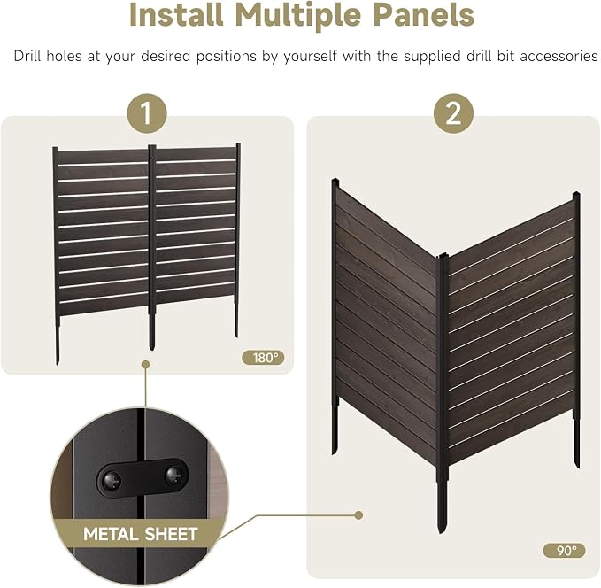 Wooden Privacy Fence, Outdoor Privacy Screen, Porch and Terrace Privacy Wall, Trash Can and Air Conditioner Concealment (Dark Brown)
