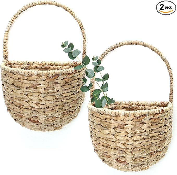 Woven Wicker Wall Hanging Basket Storage for Garden,Hanging Basket,Wall Hanging Baskets for Decorative Plants And Flowers,Semiround,Set of 2