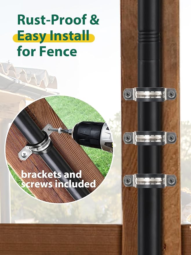 String Light Poles, 12.6 FT Light Poles for Outside Patio, Outdoor Deck Lighting Poles with Brackets for Fence and Base for Wood Concrete Mount, Heavy Duty Metal Stand Hanging Garden Party Decoration