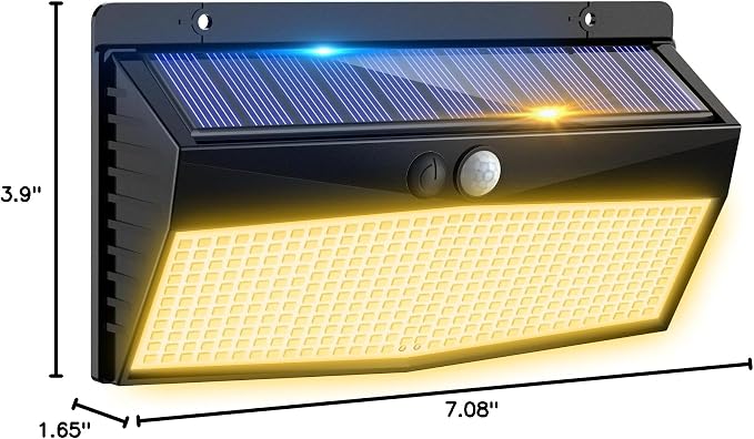 Peasur 368 LED Solar Motion Sensor Lights Outdoor, Fence Lights with 3 Lighting Modes, Solar Powered Security Light Waterproof for Outside Yard Wall Garden Backyard Step, Warm White