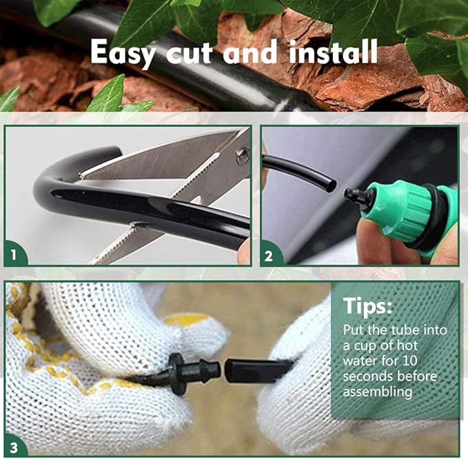 Bonviee 50ft 1/4" Drip Irrigation Tubing – Flexible, Durable Hose, Compatible with 1/4 inch Barbed Tee, Micro-Emitters & Misters, Easy Install for Home Garden Repair