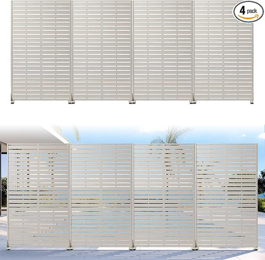 Privacy Screen Outdoor 60" Hx35 W Freestanding Privacy Panel with Stand, HDPE Decorative Privacy Fence with Sandblasting Louver Pattern, Patio Divider Screen, Privacy Screens for Outside