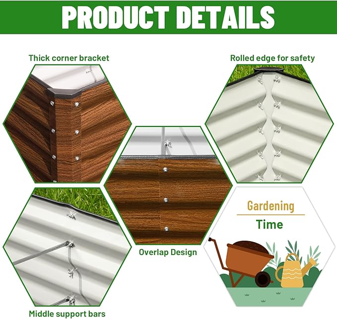 SnugNiture 2-Pack 6x2x2FT Galvanized Raised Garden Bed Kit, Metal Planter Box for Planting Plants Vegetables, Brown