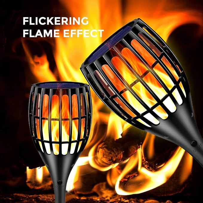 Solar Torch Lights Outdoor with Flickering Flame, Upgraded 96 LED 43 Inch Waterproof Dancing Flames Solar Garden Lights, Auto Dusk to Dawn Landscape Decoration Pathway Patio Lights, 4 Pack