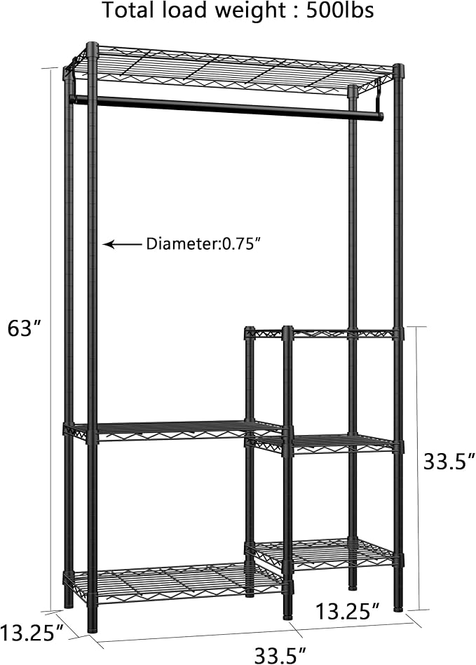 Xiofio Plant Stands for for Indoor Outdoor, Heavy Duty Metal Plant Stand,large Plant Shelf,Adjustable Plant Shelves With Hanging Rod for Living Room,Balcony,Garden,Black
