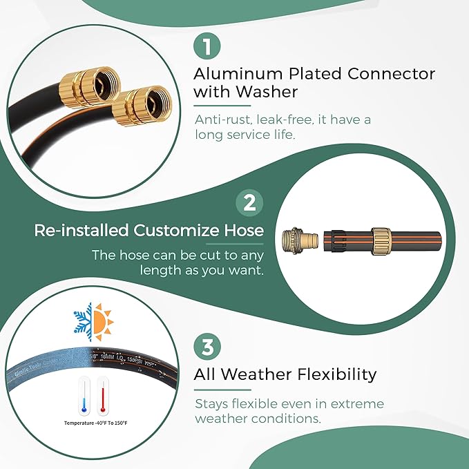 Giraffe Tools Garden Hose 5/8" Custom Length, No Kink, Flexible, Leakproof Water Hose, 600 Burst PSI, 5ft Double Female Fittings,Black Orange