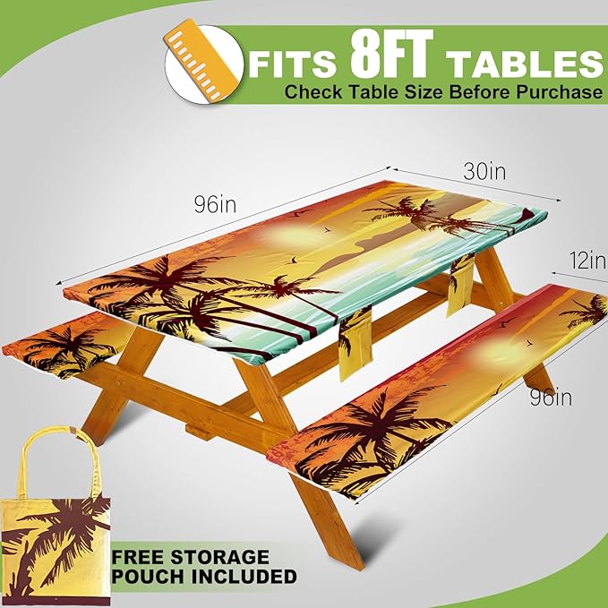 Picnic Table Cover with Bench Covers Table Cloth Tablecloth Summer Outdoor Rv Patio Tent Camping Glamping Campsite Camper Essentials Accessories Items Gear Gadgets Stuff Necessities Supplies Must Have
