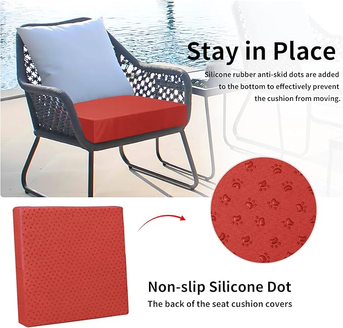 Easy-Going Waterproof Patio Cushion Covers 24x22x4 inch 2 Pack Replacement Non-Slip Outdoor Seat Cushion Slipcover with Zipper. Terra Red