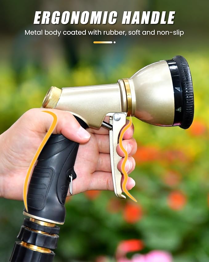RAINPOINT Garden Hose Nozzle, 9 Spray Patterns Hose Sprayer Nozzle, Heavy Duty Metal Water Hose Nozzle, Adjustable Hand Sprayer, Watering Plants and Lawn, Pet Showering, Gray