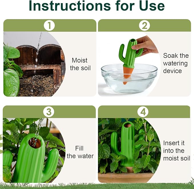 MCleanPin 4 Pack Self Watering Spikes and Globes, Handmade Terracotta Cactus Self-Watering Plant Devices with Slow Release System, Automatic Plant Water Bulbs for Indoor and Outdoor Garden Vacation