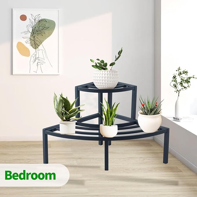 Aluminum 2-Tier Plant Stand Lightweight, Sturdy, and Rust-Free Corner Shelf Ladder Rack Perfect for Indoor and Outdoor Greenery Display