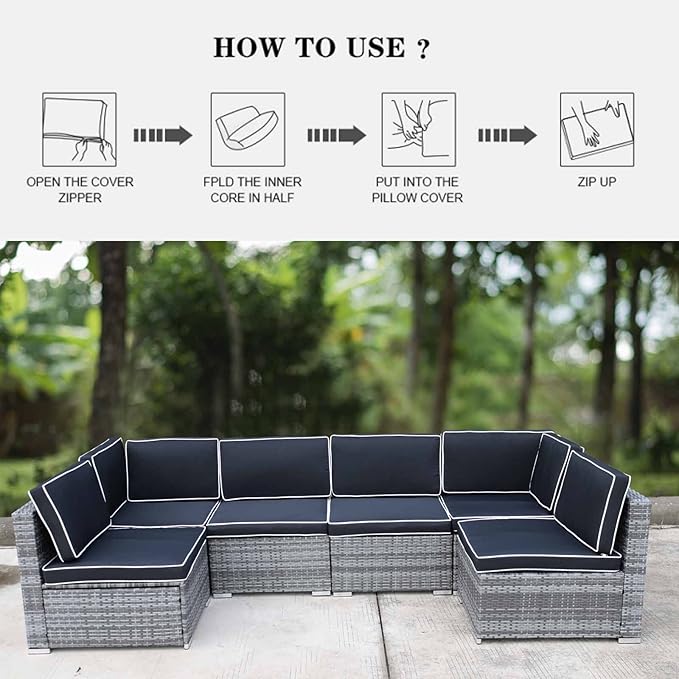 14Pcs Patio Cushion Covers Replacement Splashproof UV-Resistant Inelastic Covers with Zippers, Max Compatible 25.6x25.6x4inch Patio Cushion, for 7 Pcs Outdoor Patio Furniture Sets