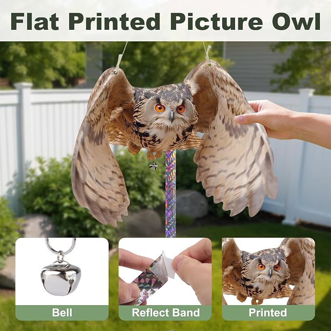 5 Pcs Hanging Fake Owl to Scare Animals Away, Flat Cardboard Fake Owl Keep Pigeon Woodpecker Away, Weatherproof Outdoor Decor for Contryard Patio Backyard Front Porch Balcony Orchard Windows
